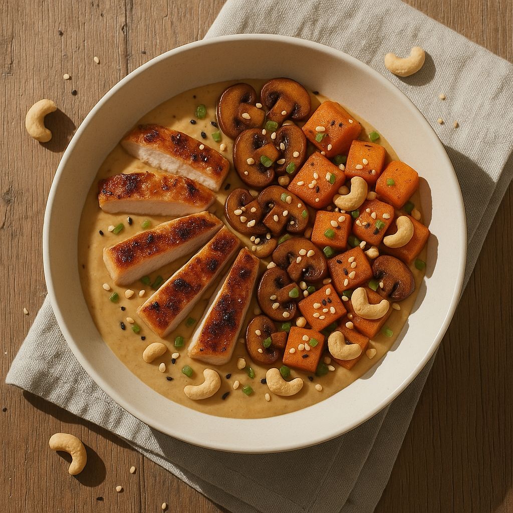 TATA ZEN - Bowl asiatique avec tofu grillé, champignons, patate douce et noix de cajou